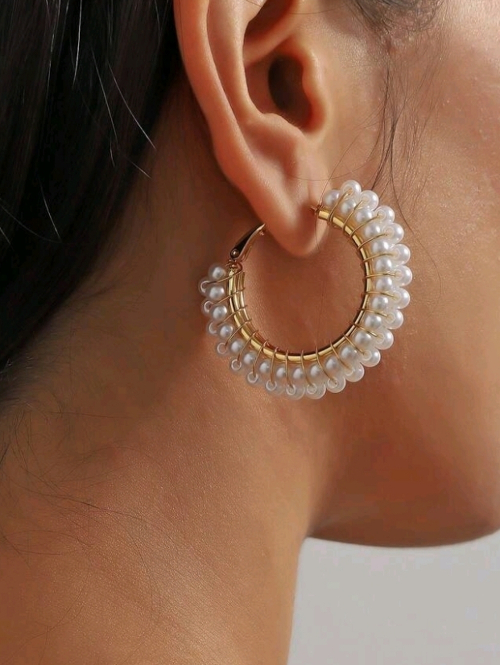 NEW! 14k Gold Plated Hoop Earrings with Petite Pearls - Elegant Women's Jewelry